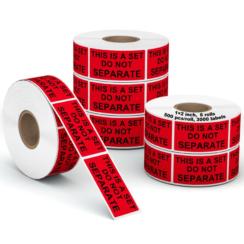 Labelebal 6 Rolls 1"" x 2"" Warning Label, This is a Set Do Not Separate Fluorescent Red FBA Packing Labels Permanent Adhesive (6 Rolls, 3000 Labels) - Image 1